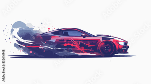 Illustration of a sports car with smoke from the wheels on a white background.