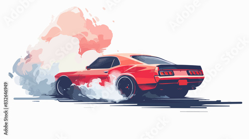 Illustration of a sports car with smoke from the wheels on a white background.