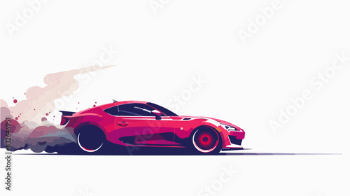 Illustration of a sports car with smoke from the wheels on a white background.