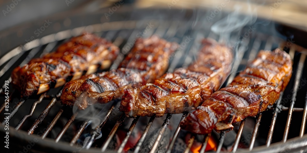 Perfectly cooked meat on hot coals, juicy and flavorful, BBQ grill, smoke rising, detailed closeup, highquality photo, isolated on white background Perfectly cooked meat on hot coals, juicy and flavorful, BBQ grill, smoke rising, detailed closeup, highquality photo, isolated on white background