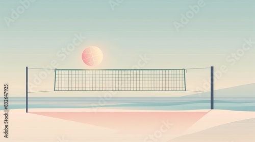 Serene beach volleyball scene at sunset