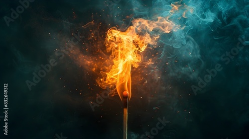 Ephemeral Flame The Tense Moment a Burning Match Surrenders to Extinguishment in a Digital Art Showcase photo