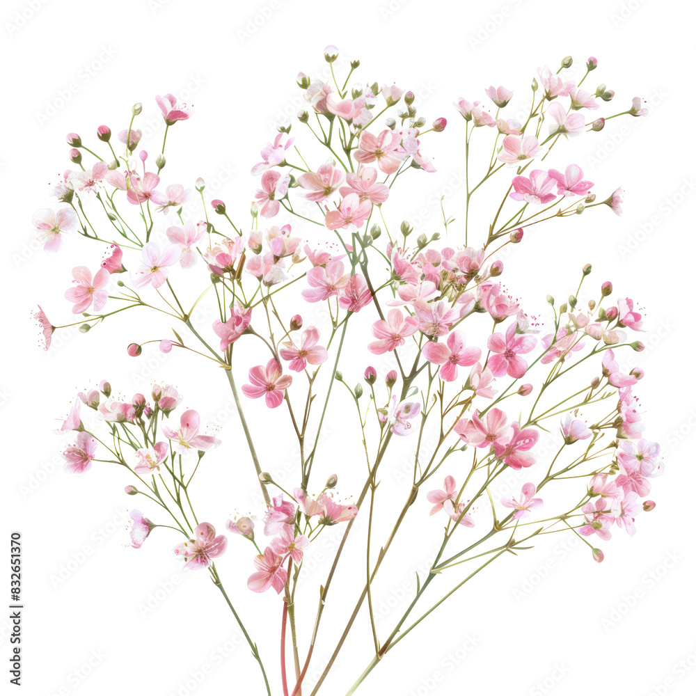 Fototapeta premium Beautiful pink cherry blossom tree branch with flowers, in a spring garden illustration