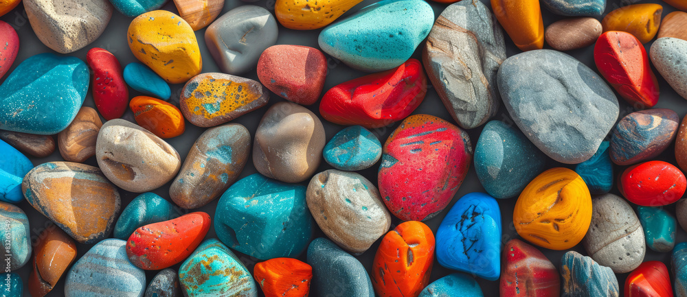 Colorful pebbles background, top view. Colorful pebbles background, top view.