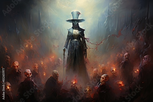 A ruthless and calculating necromancer, raising armies of the undead to do their bidding. - Generative AI photo
