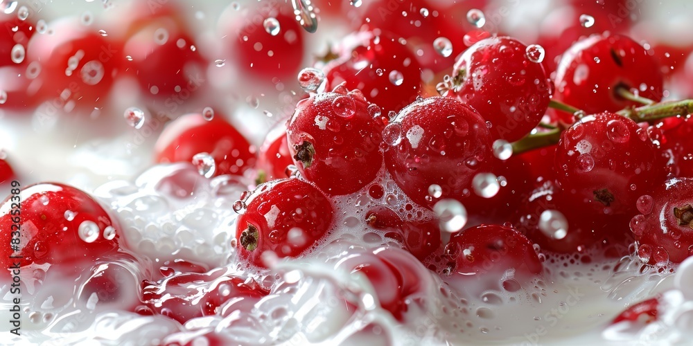 Juicy red berries splashing into dairy, action shot, fresh and dynamic, highquality photo, closeup, isolated on white background Juicy red berries splashing into dairy, action shot, fresh and dynamic, highquality photo, closeup, isolated on white background