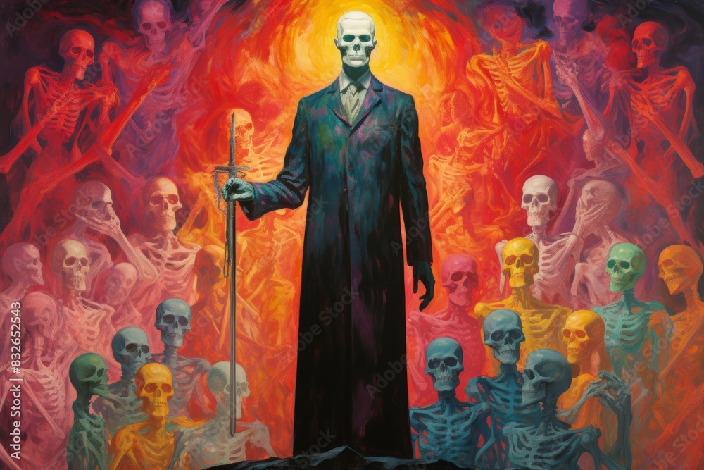 Naklejka premium A ruthless and calculating necromancer, raising armies of the undead to do their bidding. - Generative AI