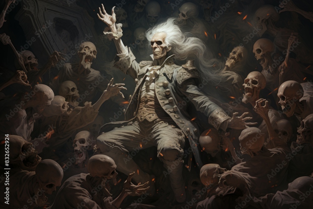 A ruthless and calculating necromancer, raising armies of the undead to do their bidding. - Generative AI A ruthless and calculating necromancer, raising armies of the undead to do their bidding. - Generative AI