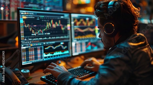 Trader using desktop software for technical analysis.  photo