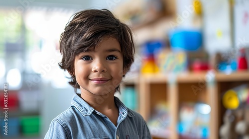 Portrait of a cute little boy in a classroom. Education concept.