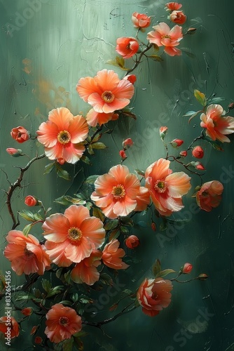 Vibrant Orange Flowers on Green Background