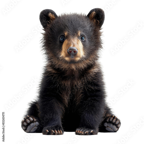 Adorable black bear cub sitting with a cute expression, perfect for wildlife and nature-themed projects or children's materials.