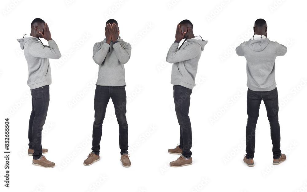 line of a group same man covering her face with her hand on white background line of a group same man covering her face with her hand on white background