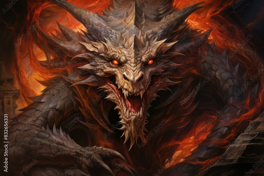 A fearsome half-dragon warrior, with fiery breath and scales as tough as steel. - Generative AI A fearsome half-dragon warrior, with fiery breath and scales as tough as steel. - Generative AI