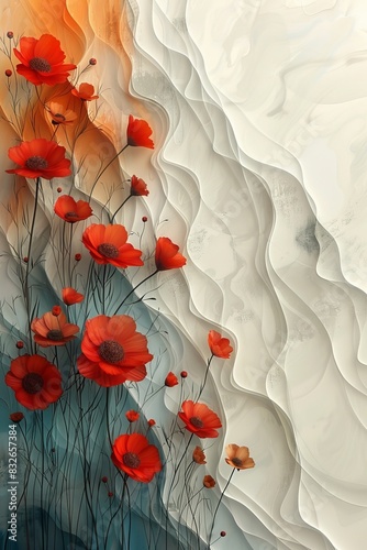 Red Flowers Painting on White Background