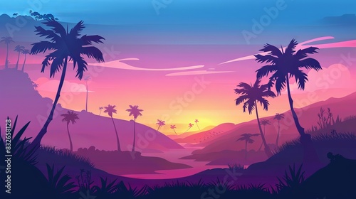 Landscape background with palm trees