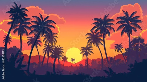 Landscape background with palm trees