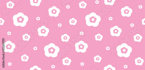 abstract square seamless pattern with cute chamomile flowers. cute floral pink background surface design, textile, print, wrapp paper, cover. vector art illustration.