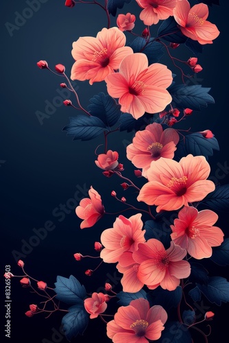 Pink Flowers on Black Background