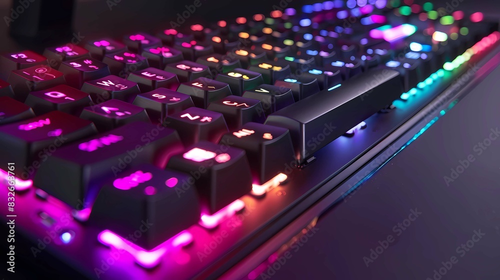 Fototapeta premium a keyboard with the rainbow lights, Generative AI illustrations. 