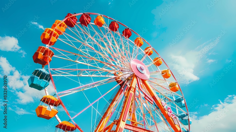 Ferris wheel during the day clear sky photorealism, Generative AI illustrations. 