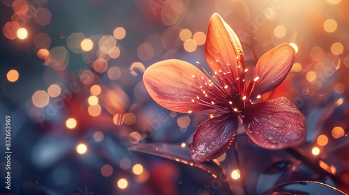 Abstract flower, sureal, fantsy lights, plain background, Generative AI illustrations.  photo