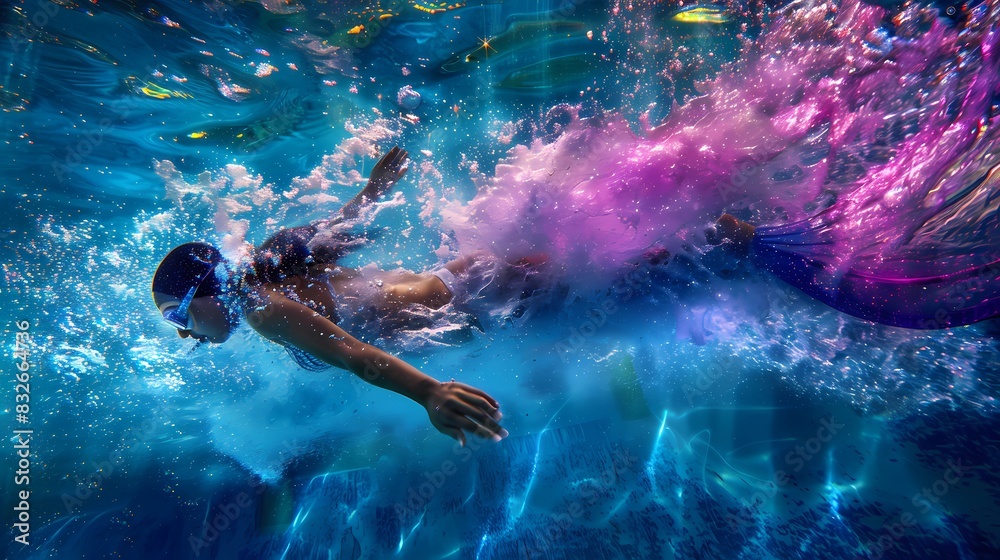 A swimmer is swimming in the pool, Generative AI illustrations. 