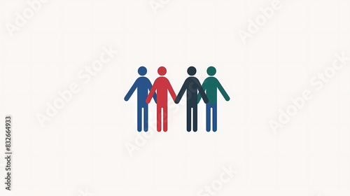 A logo, vector graphic of three people holding hands and standing, simple minimalistic design, white background, Generative AI illustrations.