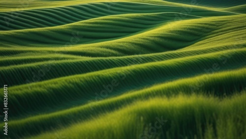 A field of green grass with a few brown spots. The grass is tall and the field is very wide