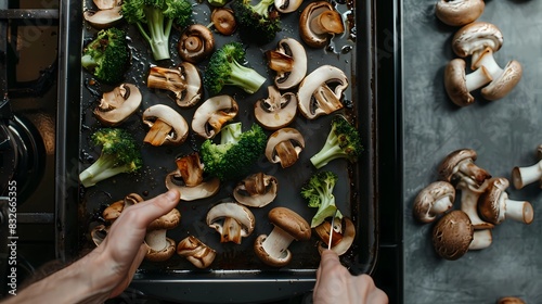 a person is cooking mushrooms in a pan with mushrooms, Generative AI illustrations.