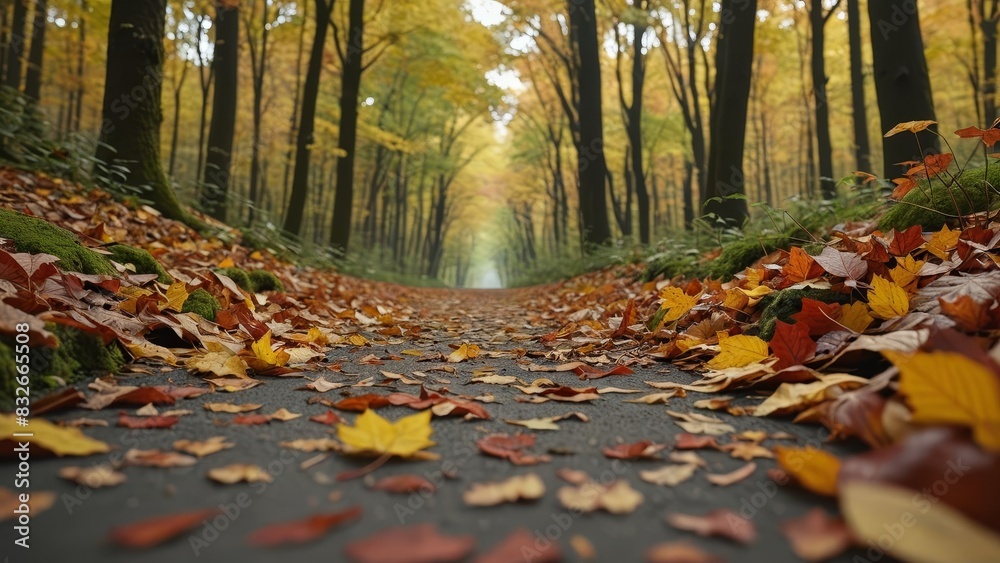 A Serene Autumn Forest Captured in Hyperrealistic Detail with Colorful Leaves and Majestic Trees in a Dense Woodland Setting A Serene Autumn Forest Captured in Hyperrealistic Detail with Colorful Leaves and Majestic Trees in a Dense Woodland Setting