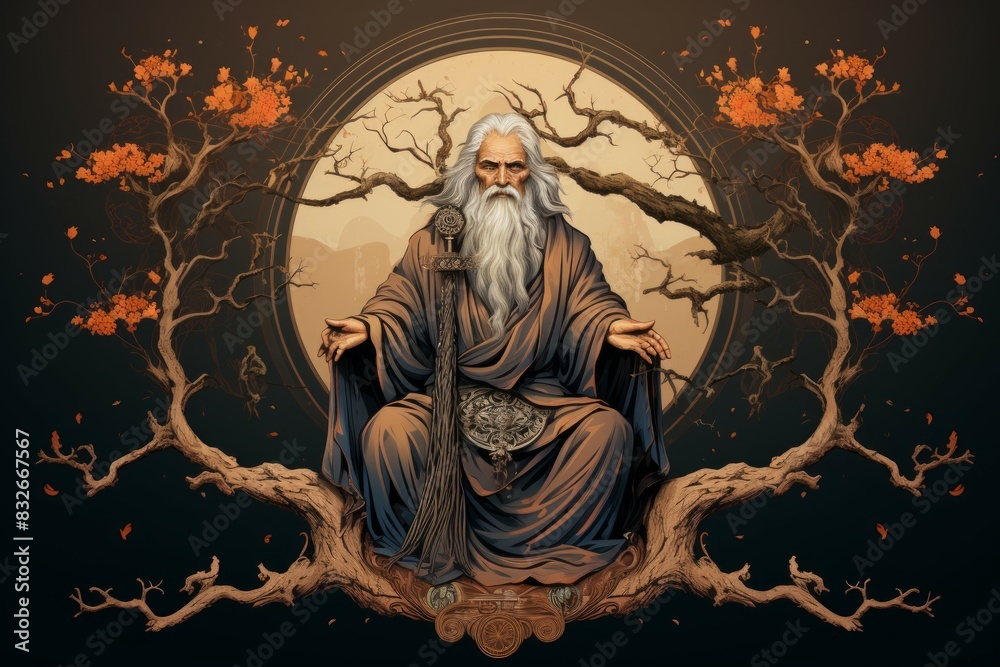 A wise old sage, adorned in flowing robes and possessing vast knowledge of ancient lore. - Generative AI A wise old sage, adorned in flowing robes and possessing vast knowledge of ancient lore. - Generative AI
