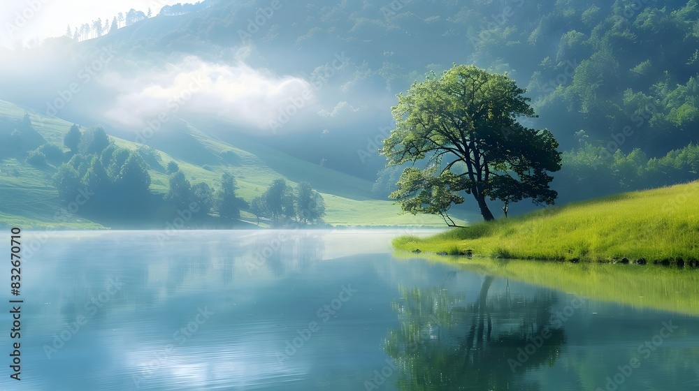 landscape with lake and trees landscape with lake and trees