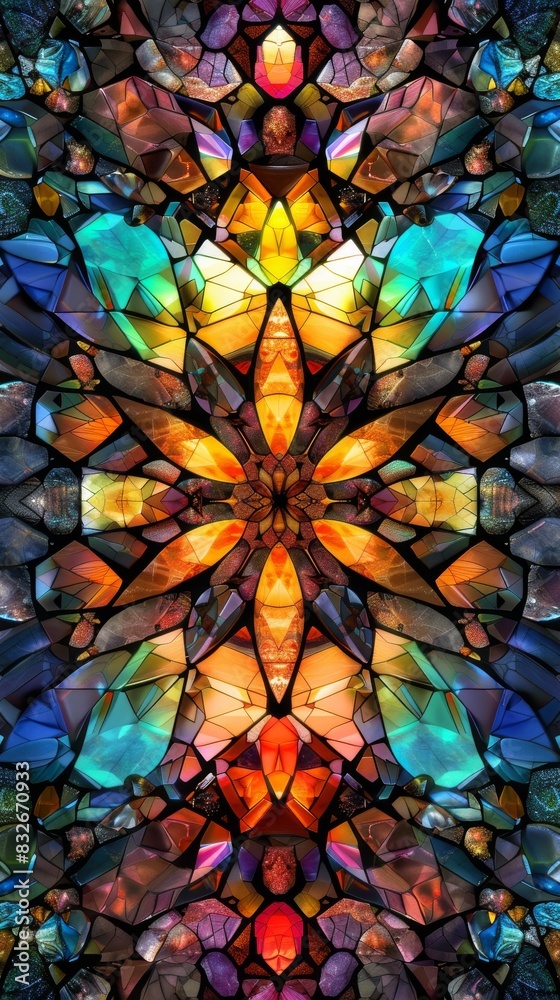 Vibrant stained glass mosaic pattern