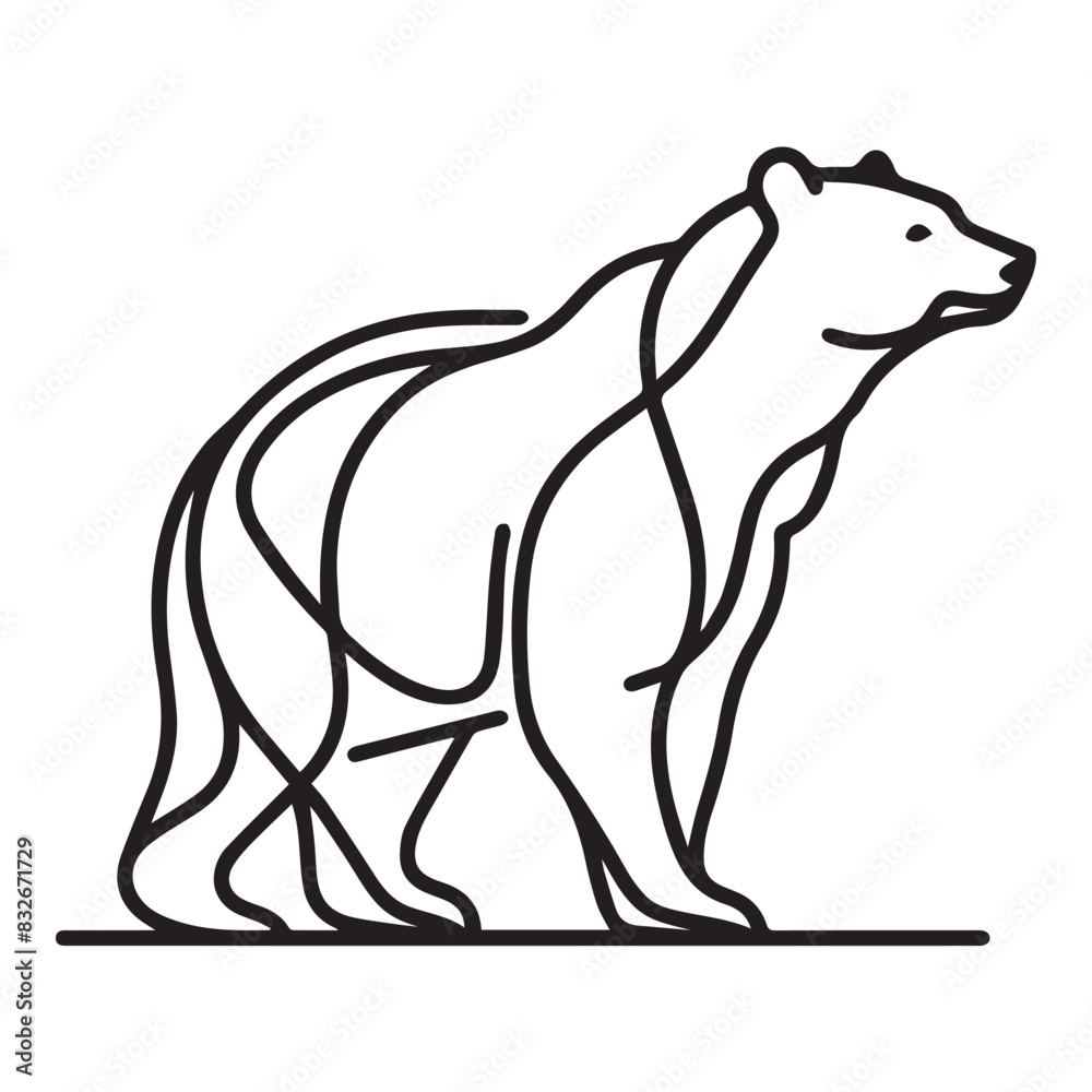 a black silhouette singal line brown bear with white background image a black silhouette singal line brown bear with white background image