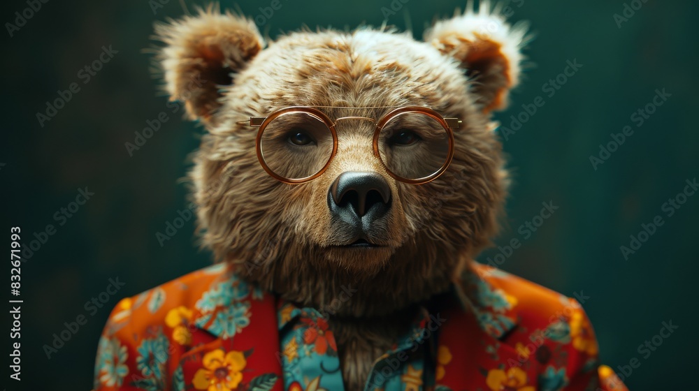 Stylish bear character in floral suit Stylish bear character in floral suit
