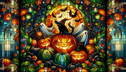 Stained glass picture of Halloween