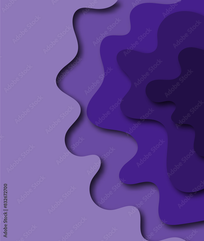 Wavy border in paper cut style. 3d abstract background with cut out deep waves modern cover. Blue color layers with smooth shadow papercut art. Vector card illustration origami environment template