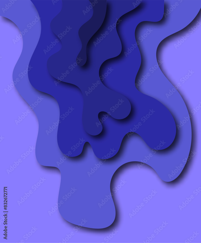 Wavy border in paper cut style. 3d abstract background with cut out deep waves modern cover. Blue color layers with smooth shadow papercut art. Vector card illustration origami environment template. E Wavy border in paper cut style. 3d abstract background with cut out deep waves modern cover. Blue color layers with smooth shadow papercut art. Vector card illustration origami environment template. E