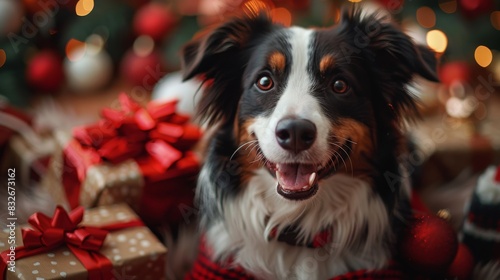 Joyful dog with christmas presents © Viktoriia