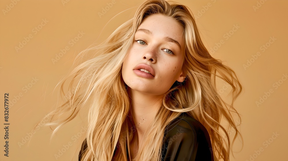 Portrait of a woman with blonde hair in natural light. Beautiful and dreamy look. Studio shot with soft colors. Ideal for fashion and lifestyle content. AI Portrait of a woman with blonde hair in natural light. Beautiful and dreamy look. Studio shot with soft colors. Ideal for fashion and lifestyle content. AI