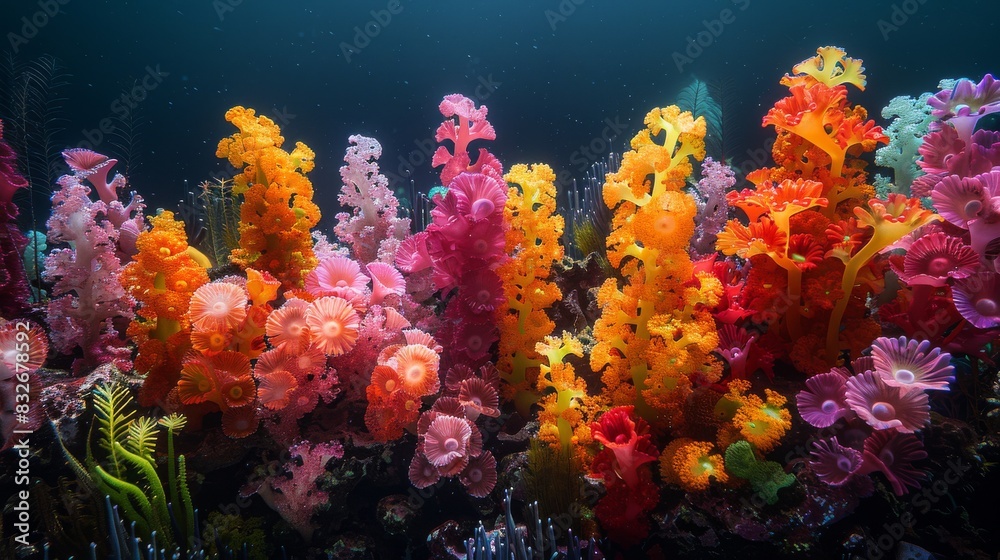 Naklejka premium Vibrant coral reef underwater panorama