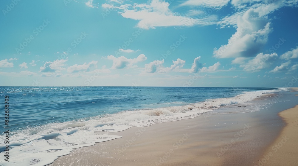 a beach with waves coming in to shore and a blue sky with clouds above it a beach with waves coming in to shore and a blue sky with clouds above it