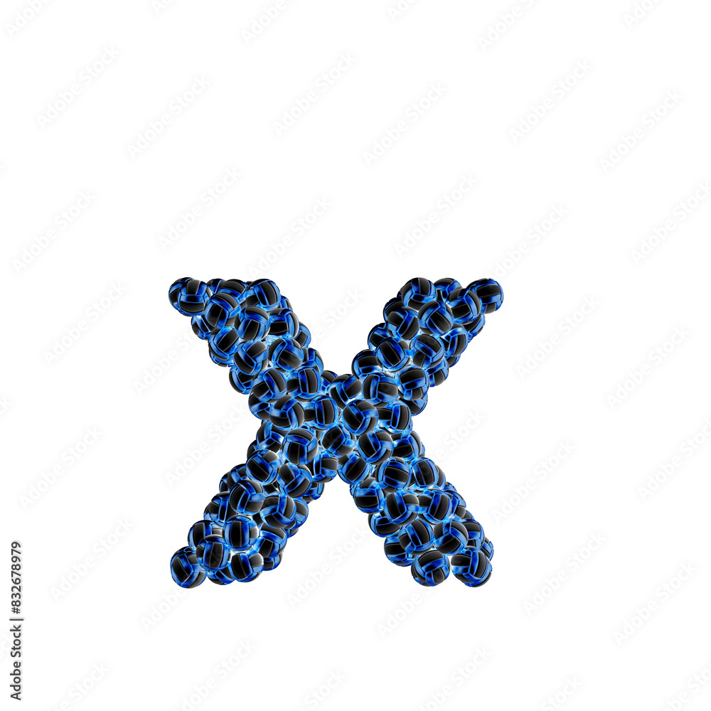 Symbol made of dark blue volleyballs. letter x Symbol made of dark blue volleyballs. letter x