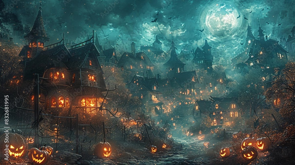 Create an image of a haunted photo gallery at a Halloween party Create an image of a haunted photo gallery at a Halloween party