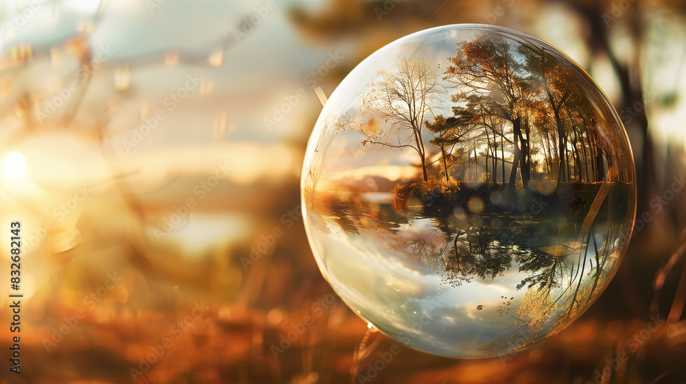 A transparent bubble filled with calming scenes, like nature and happy memories, symbolizing mindfulness and mental peace A transparent bubble filled with calming scenes, like nature and happy memories, symbolizing mindfulness and mental peace
