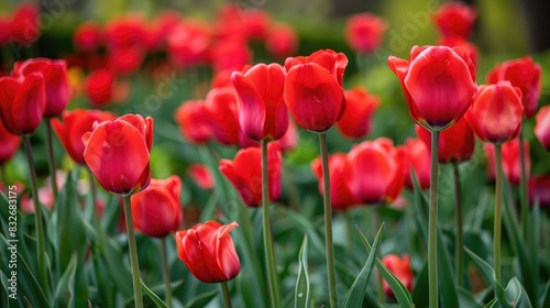 Vibrant red tulips in full bloom