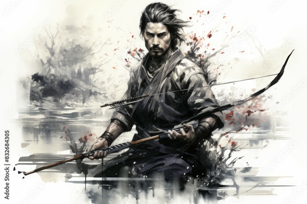 Obraz premium A skilled and versatile ranger, navigating the wilderness with ease and unleashing deadly arrows. - Generative AI