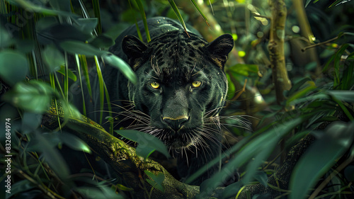 close up of a panther in the jungle  portrait of a panther  wild panther in the forest