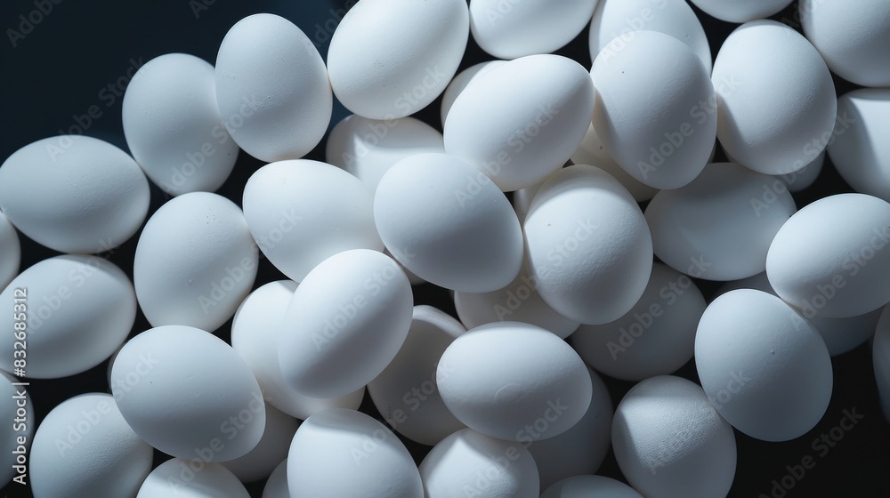 Abundance of fresh white eggs on dark background Abundance of fresh white eggs on dark background